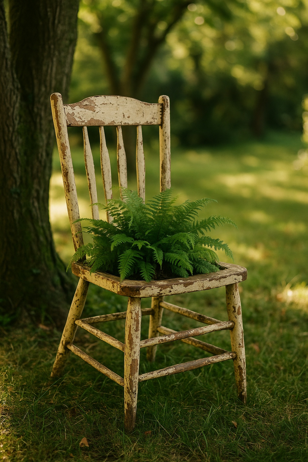 Chippy Painted Chair with Ferns