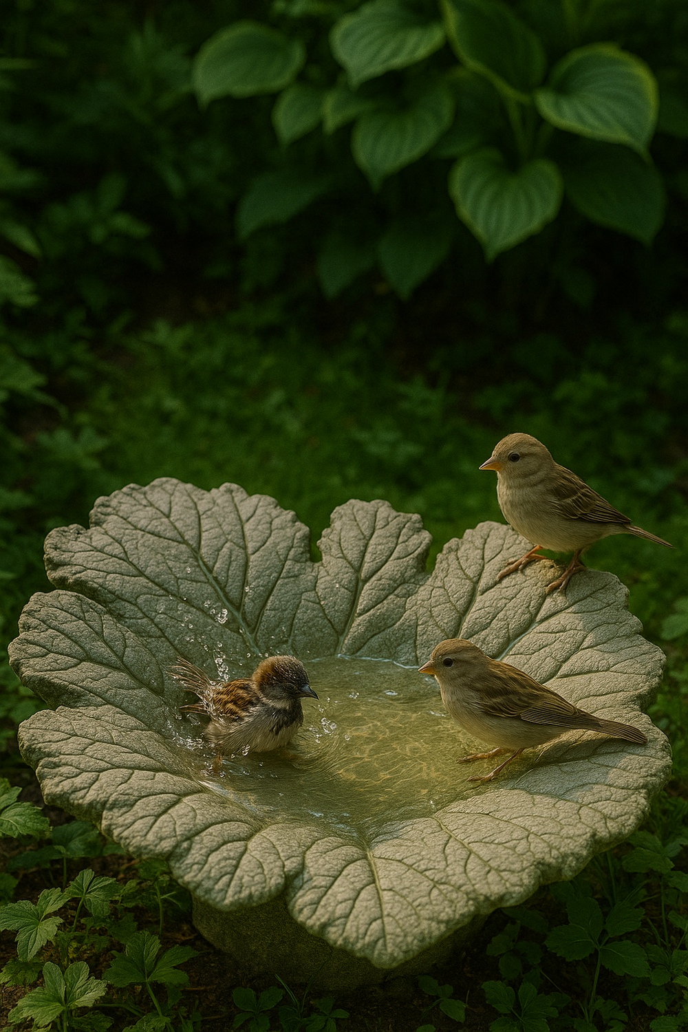 Concrete Leaf Birdbath