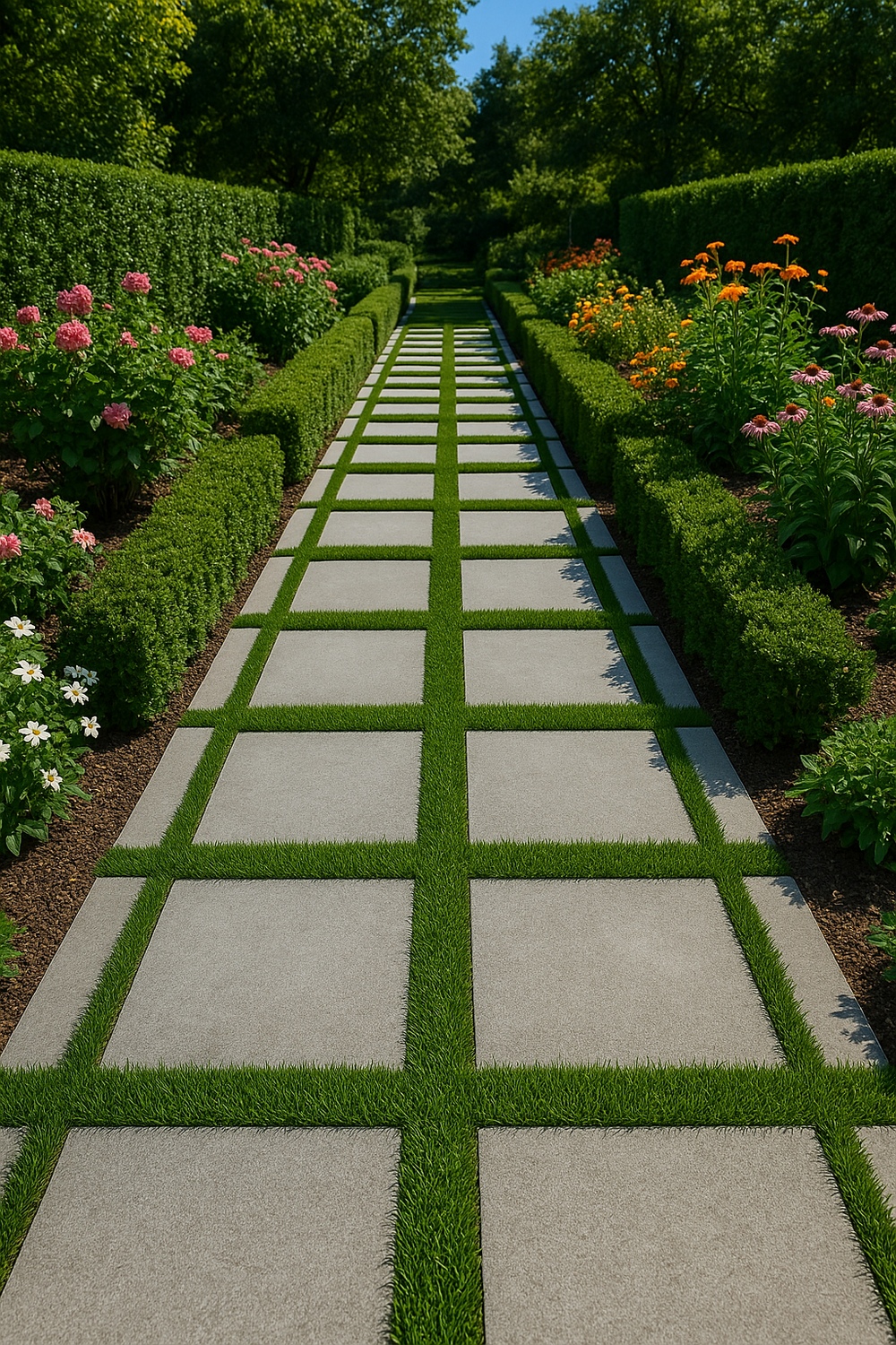Concrete Paver Walkway with Grass Gaps