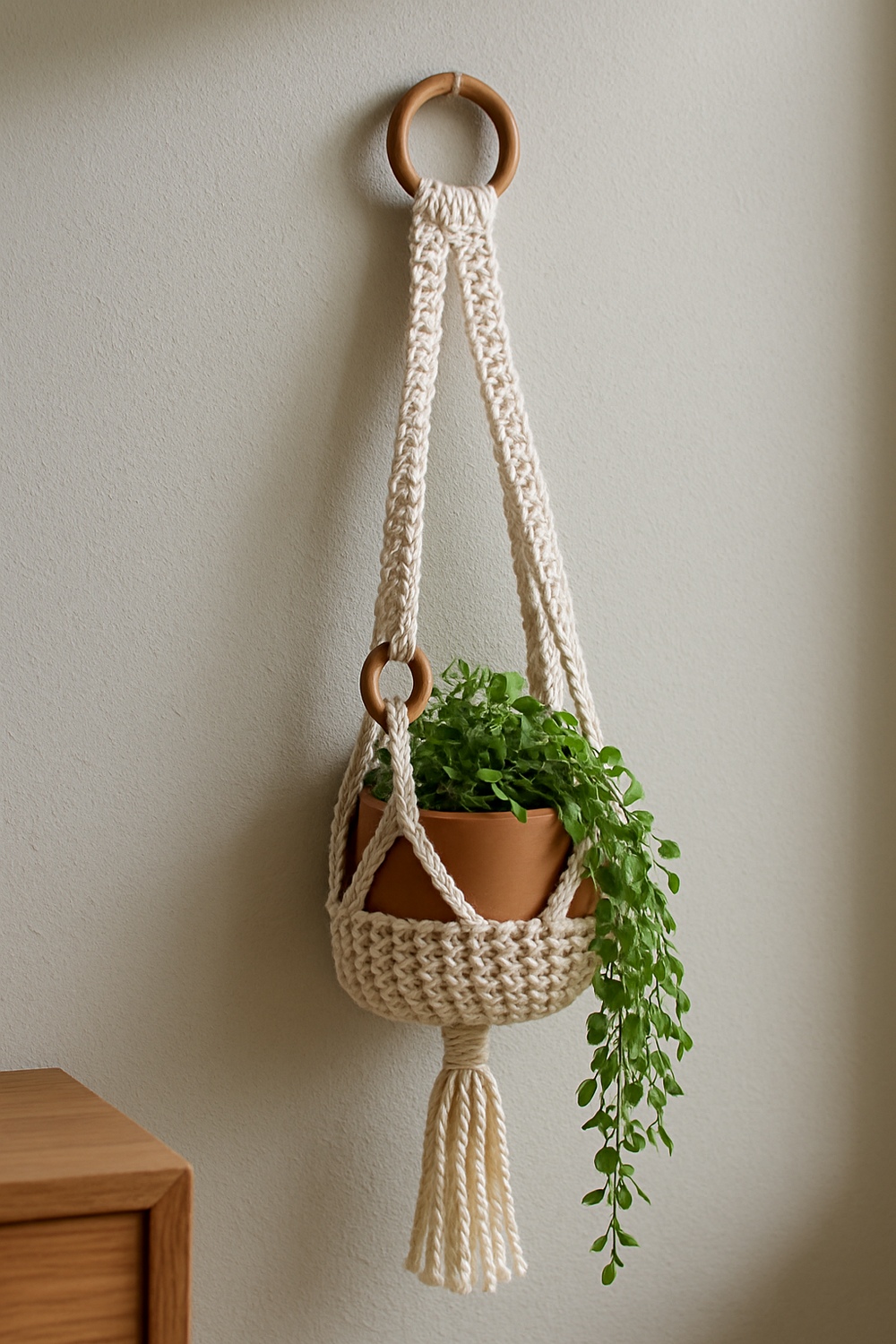 Crochet Hanger with Wooden Ring Detail