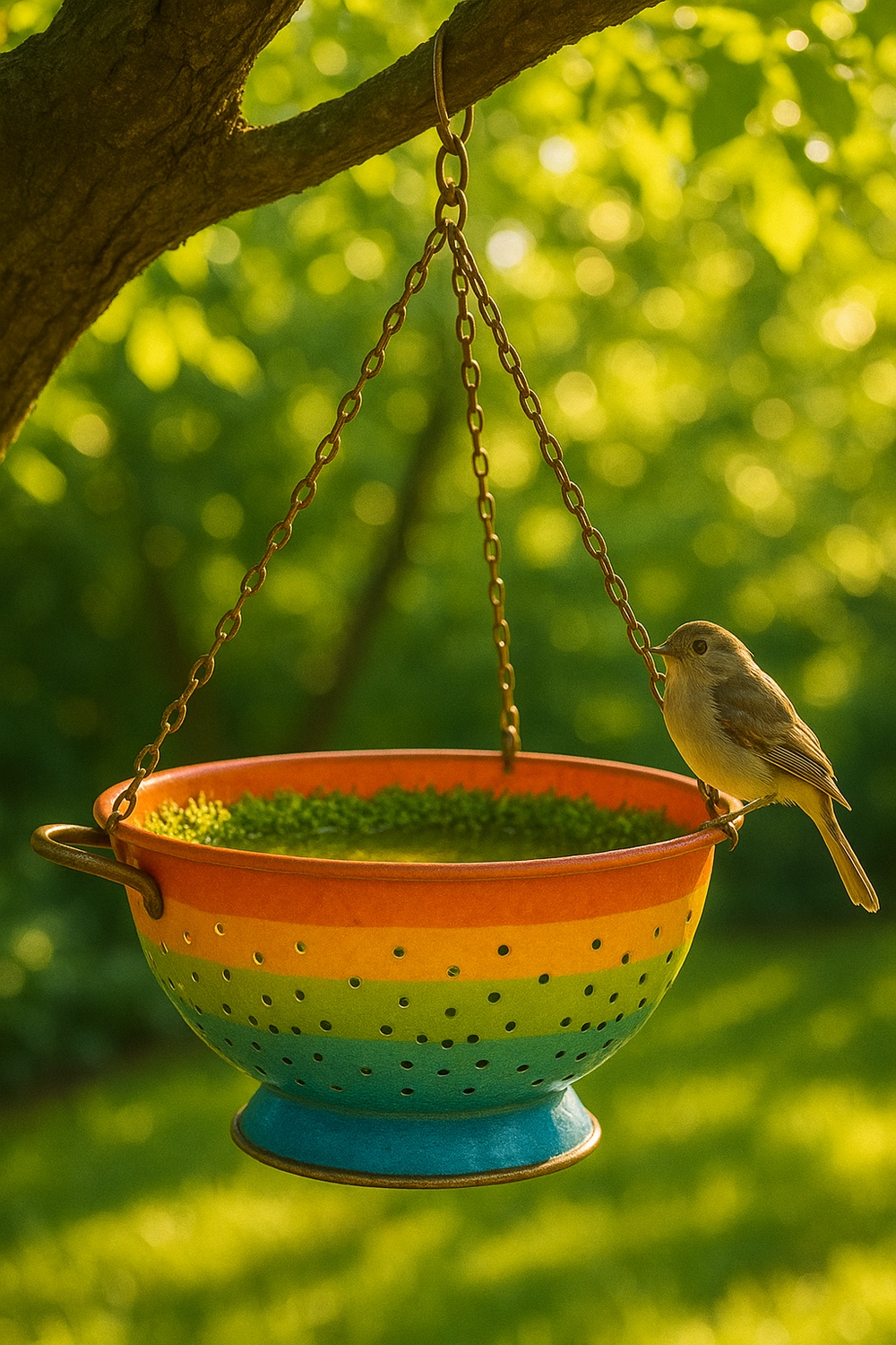 Hanging Colander Birdbath
