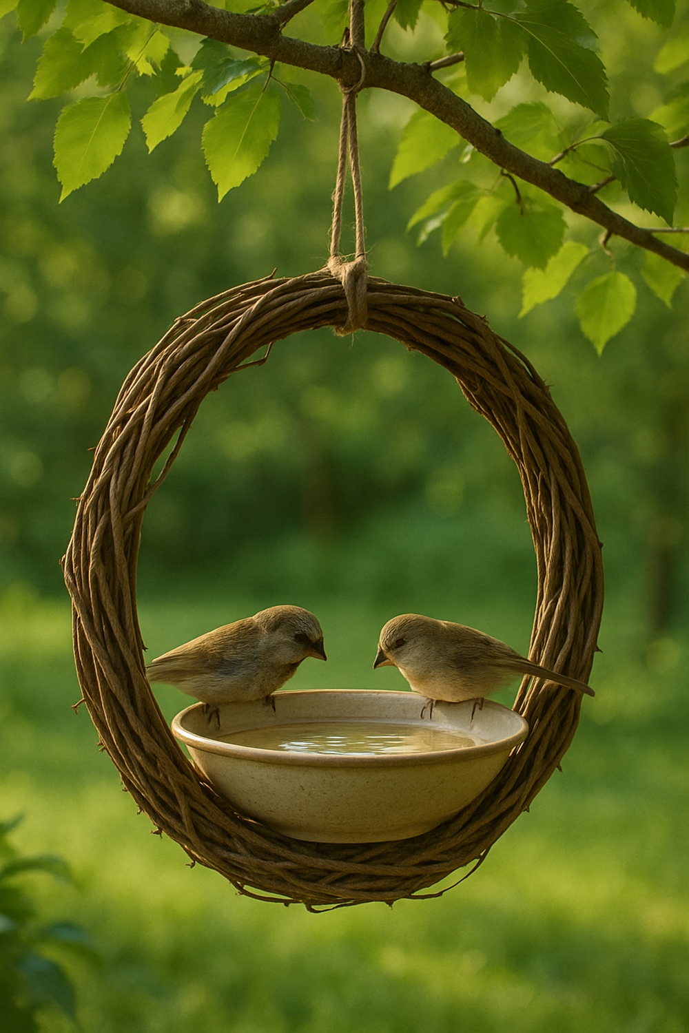 Hanging Grapevine Wreath Birdbath
