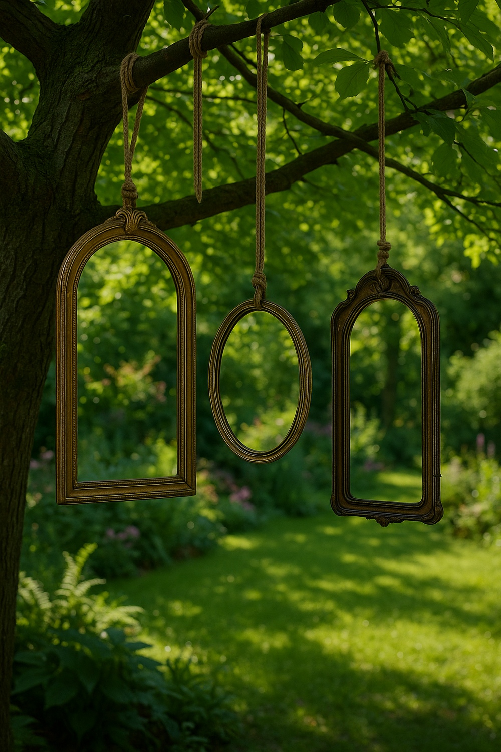 Hanging Vintage Mirror Trio