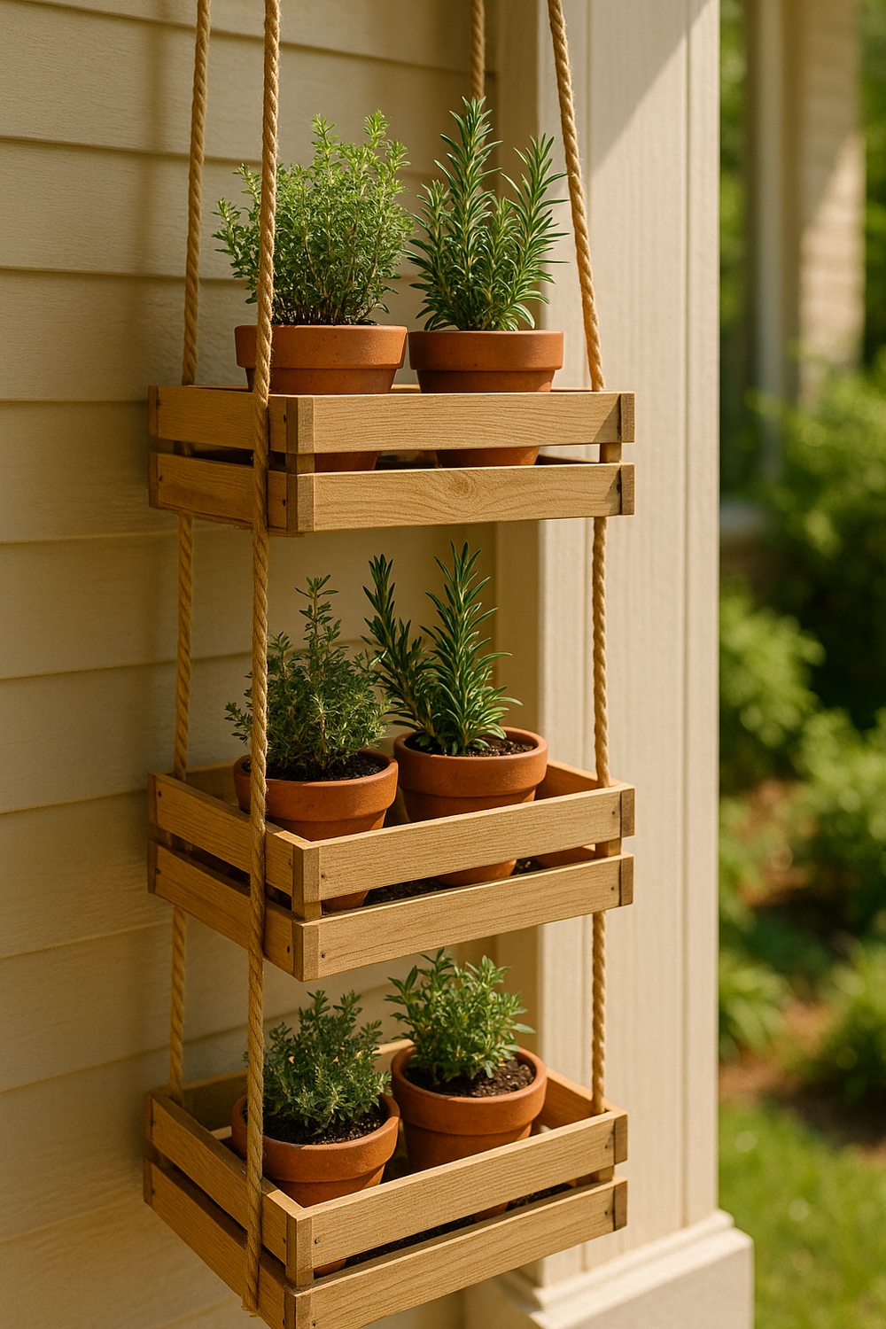 Hanging Wooden Crate Herb Garden