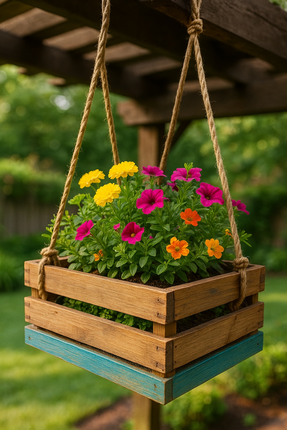 Hanging Wooden Crate Planter