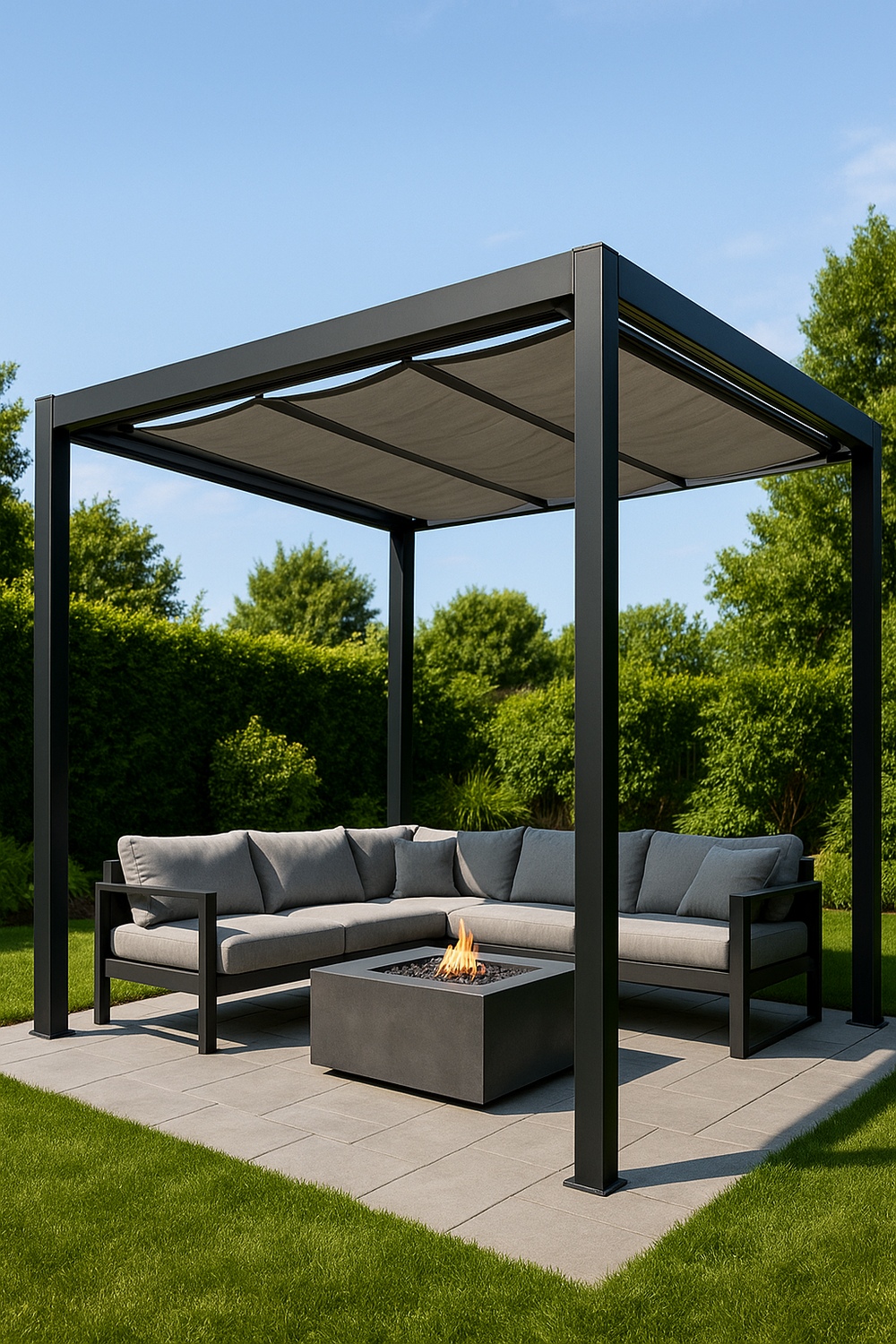 Metal Frame Pergola with Retractable Canopy