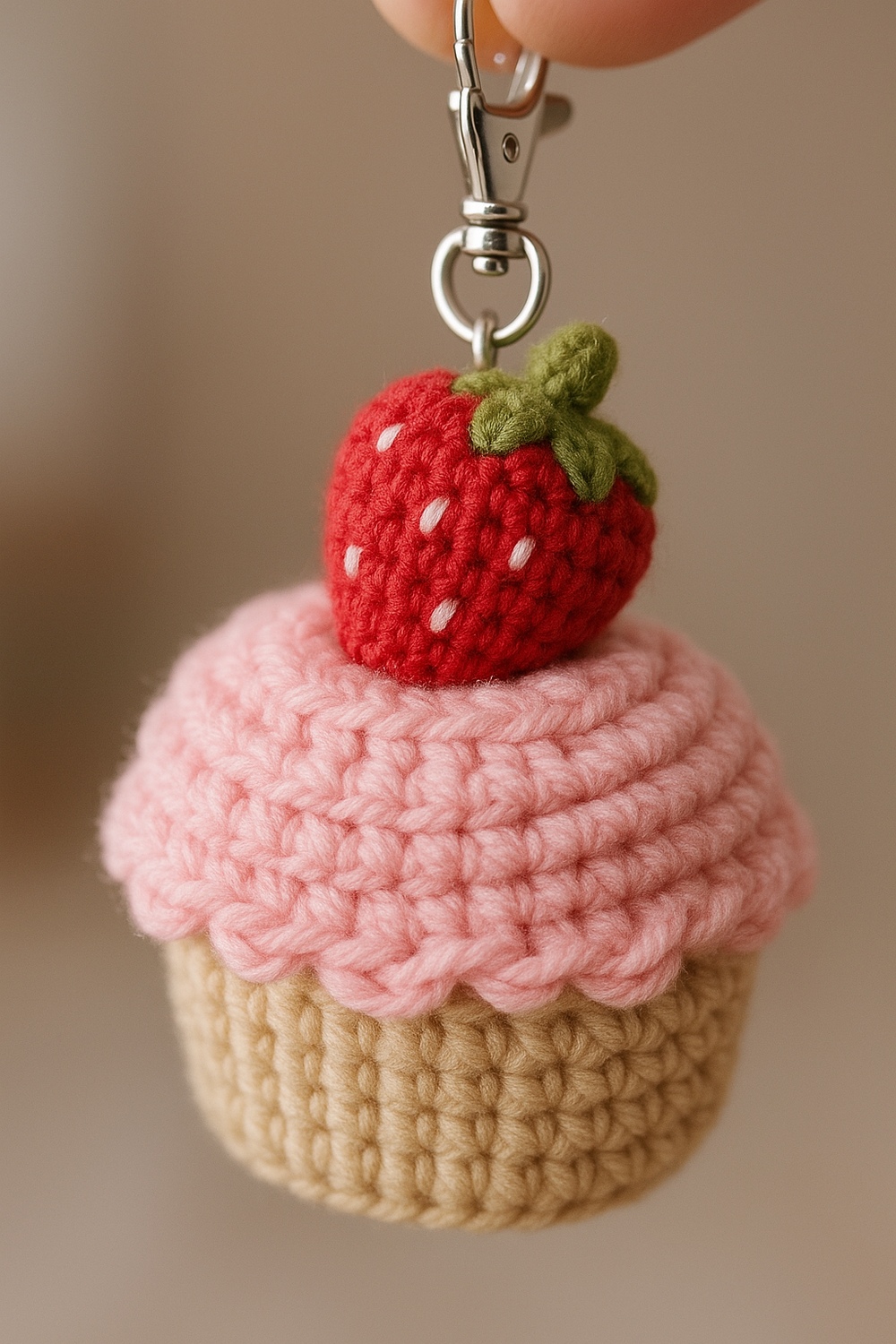 Mini Strawberry Cupcake Keychain