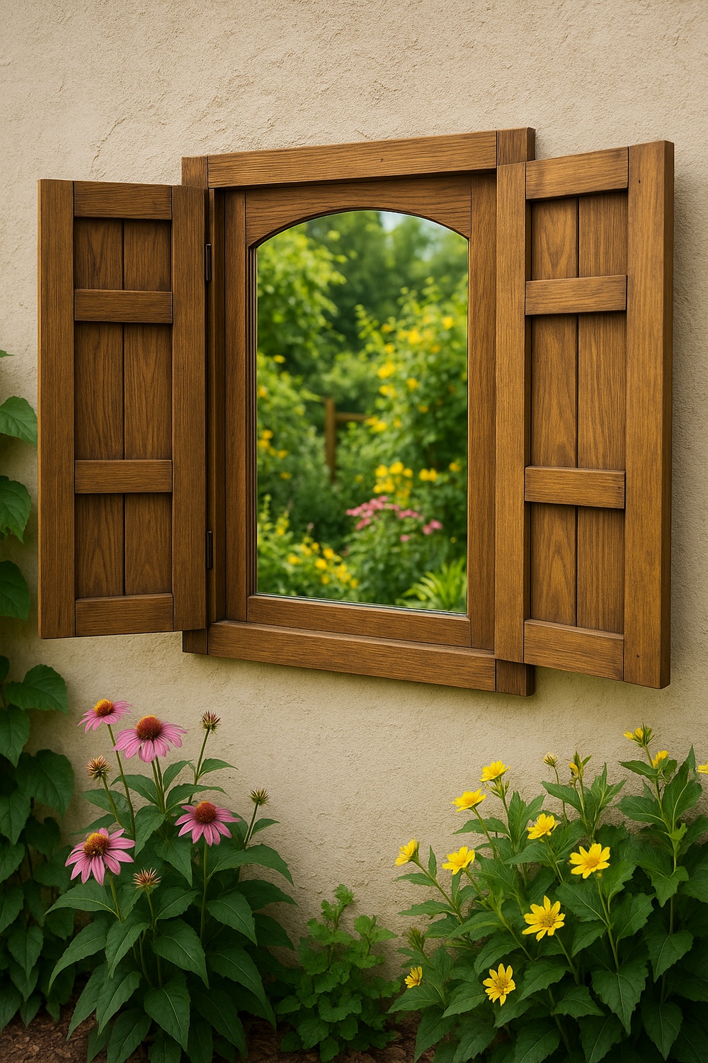 Mirror in Faux Window Shutters