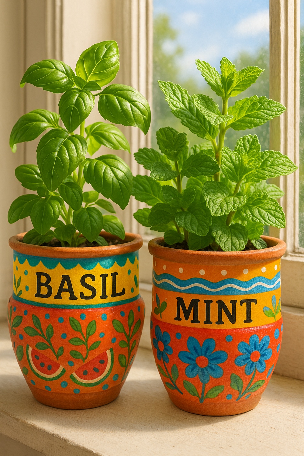 Painted Terracotta Herb Pots