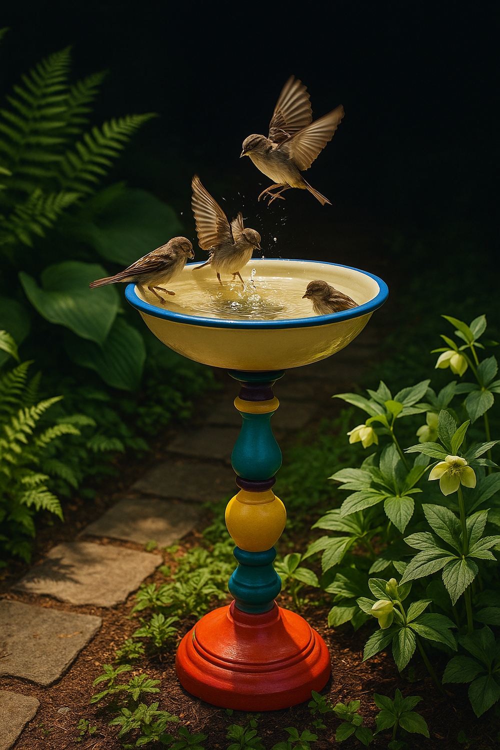 Recycled Lamp Base Birdbath