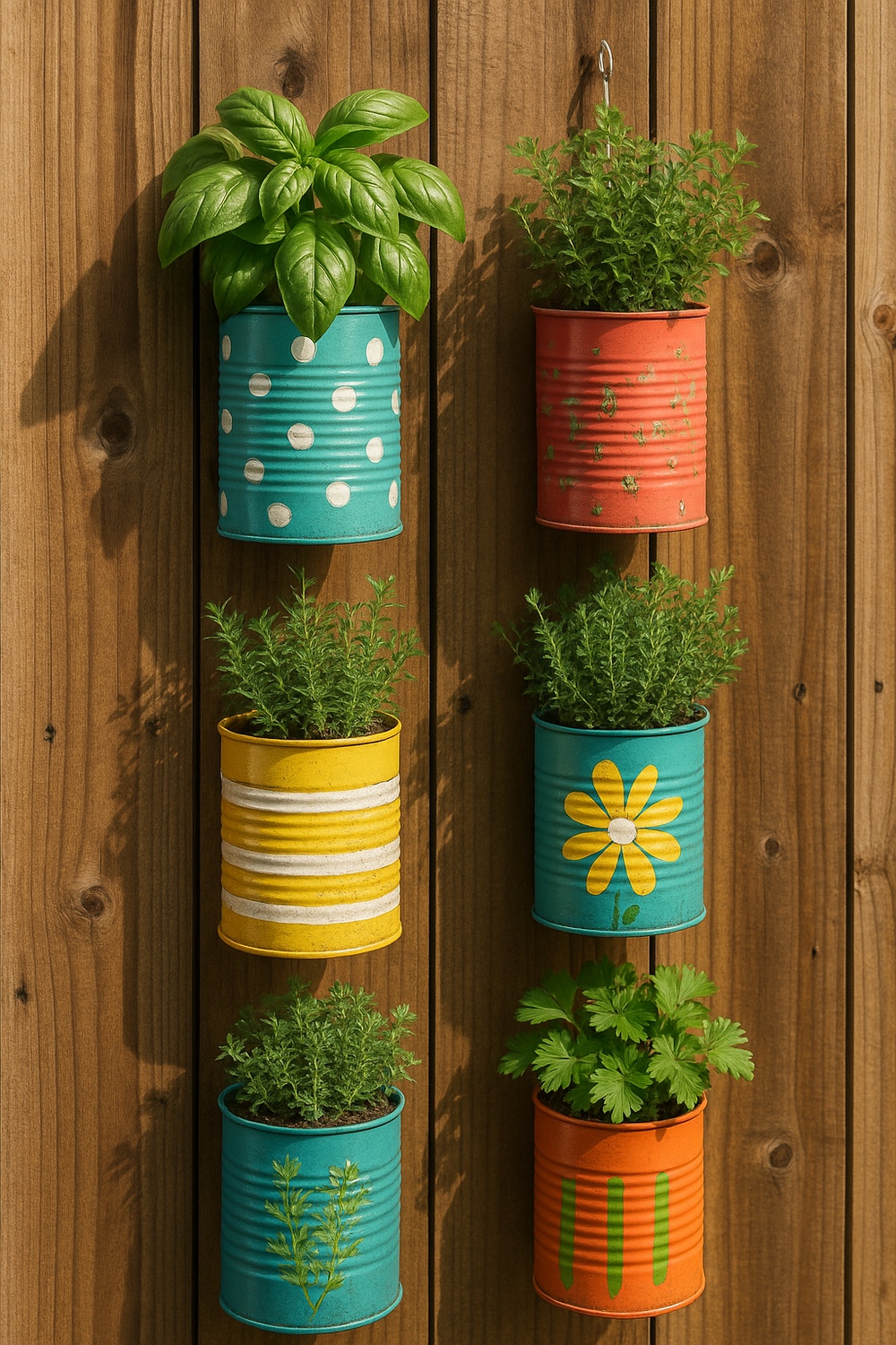 Recycled Tin Can Hanging Herb Garden