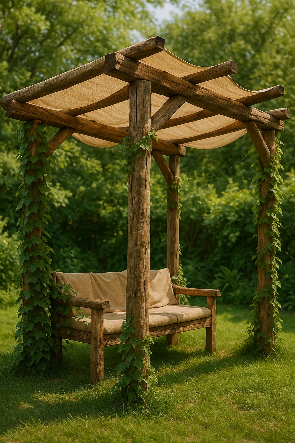 Rustic Post and Beam Pergola with Shade Cloth