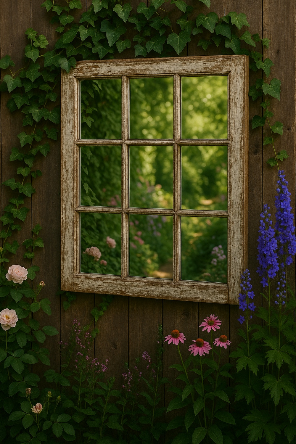 Rustic Windowpane Mirror