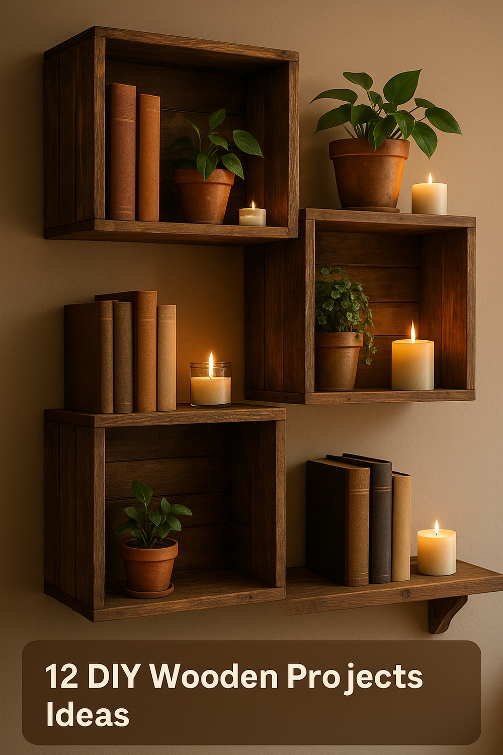 Rustic Wooden Crate Shelves