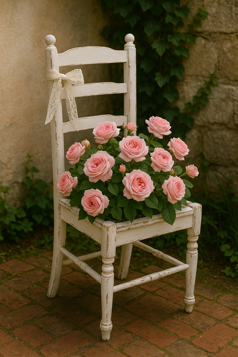 Shabby Chic Chair Planter with Roses