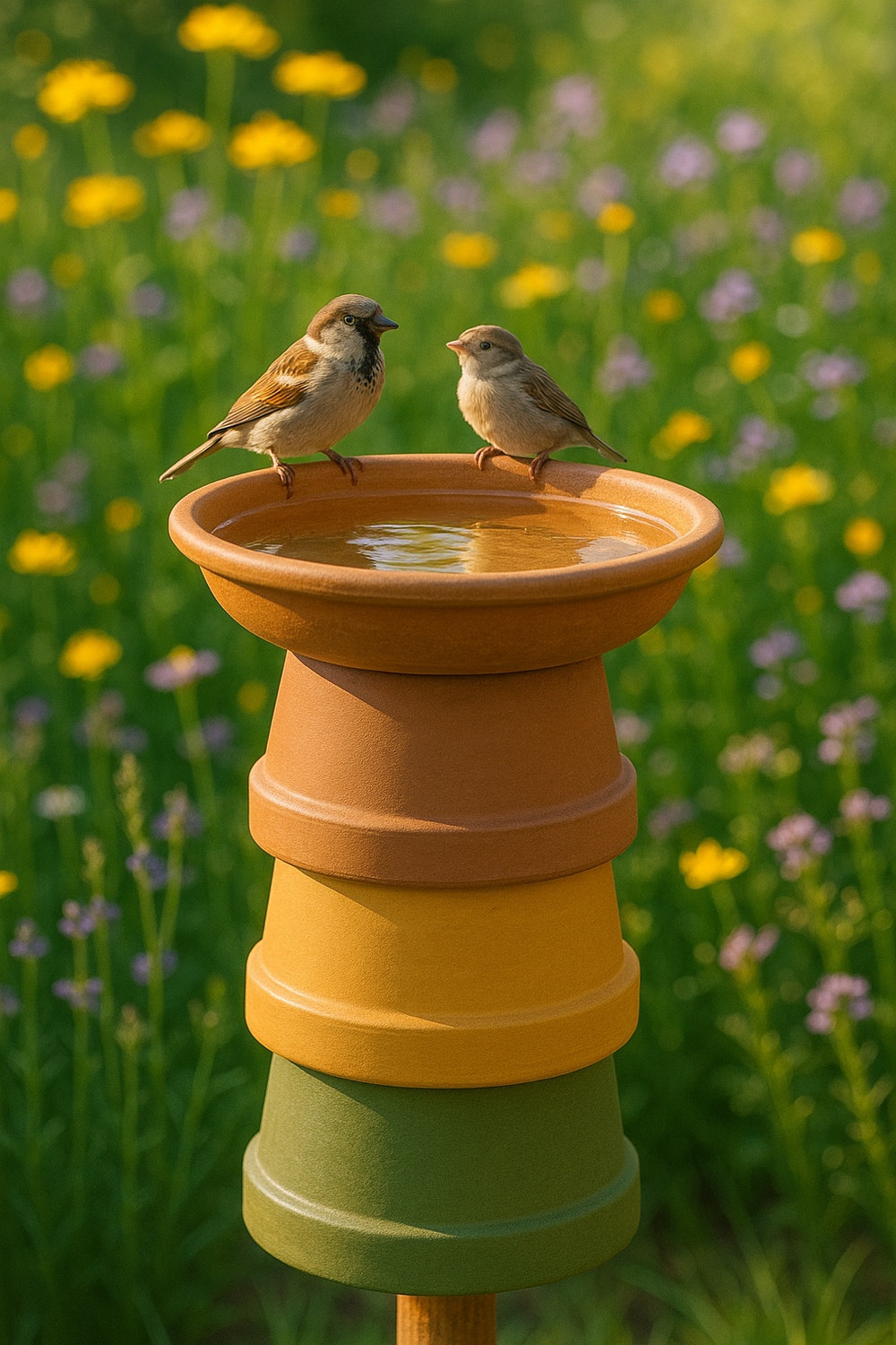 Stacked Terracotta Pot Birdbath