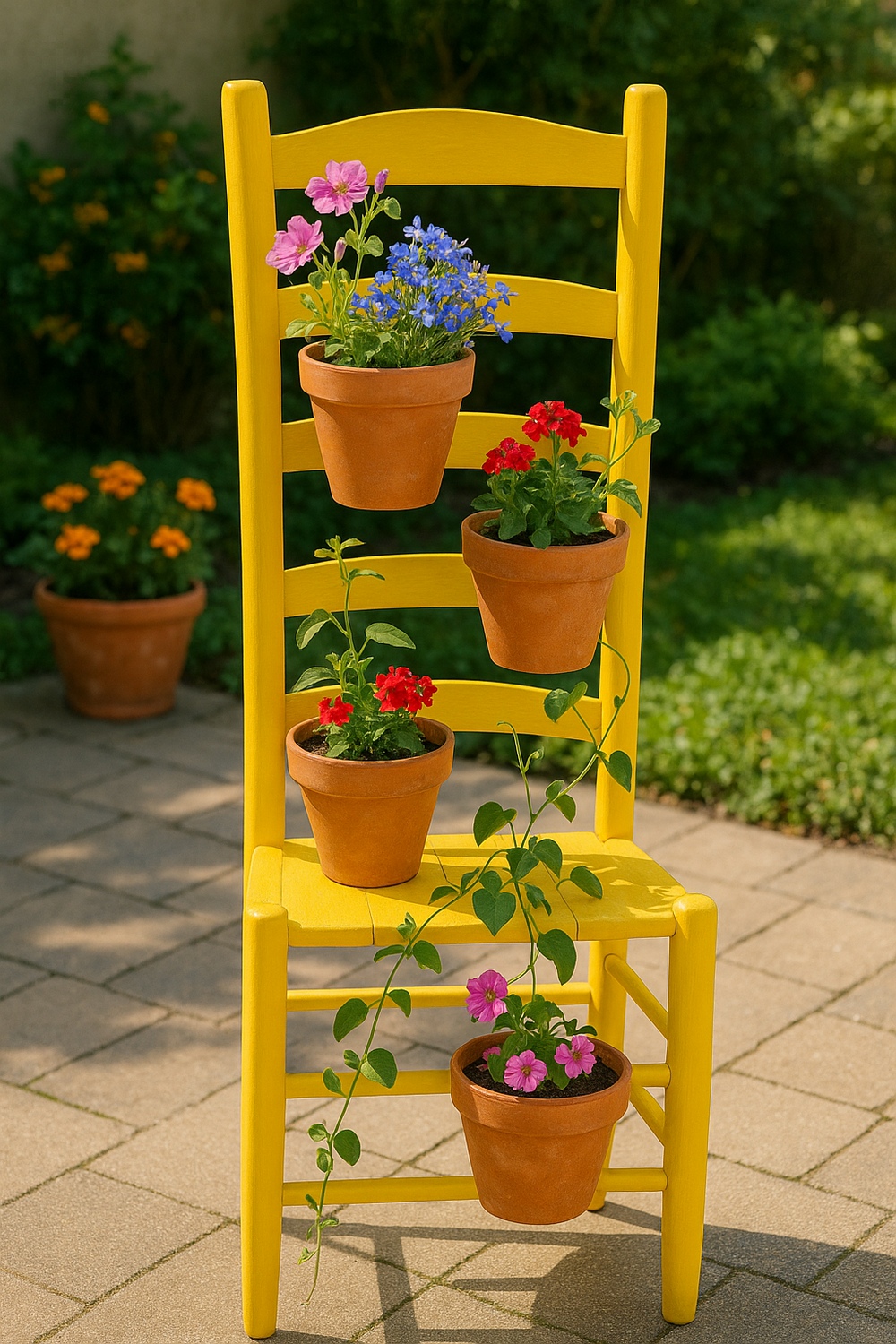 Tiered Chair Planter with Flower Pots
