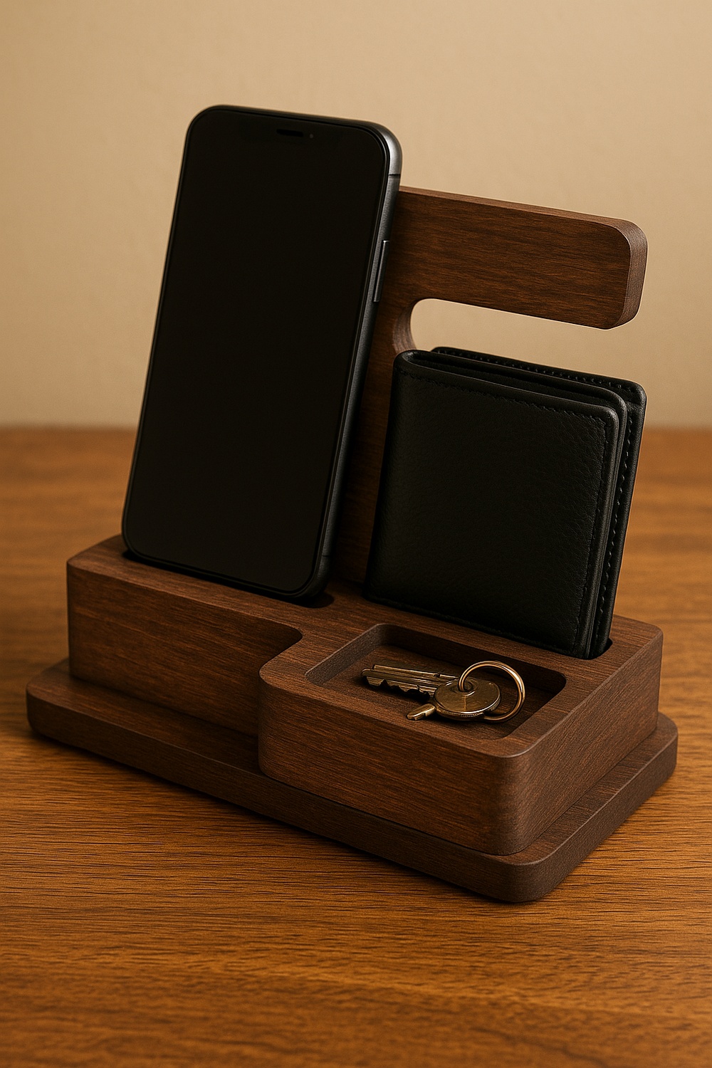 Custom Wooden Docking Station for Phone, Wallet, and Keys