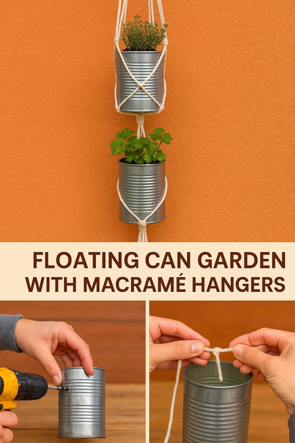 Floating Can Garden with Macramé Hangers