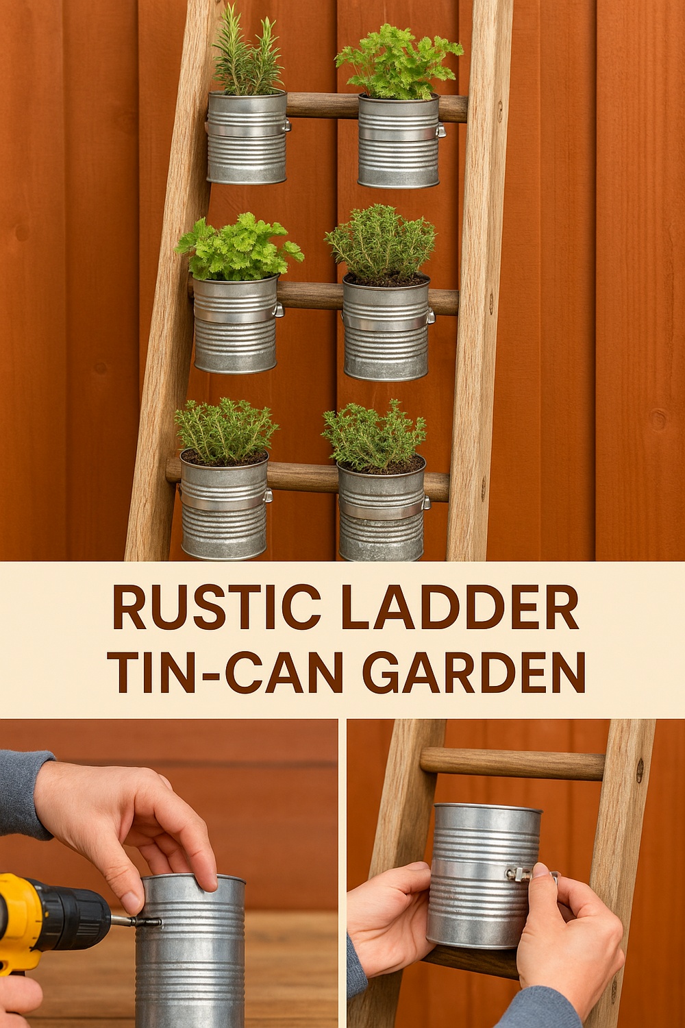 Rustic Ladder Tin Can Garden