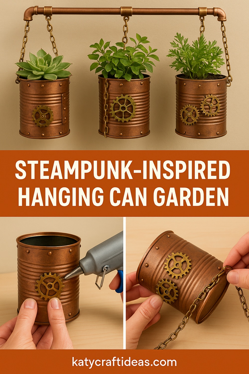 Steampunk Inspired Hanging Can Garden