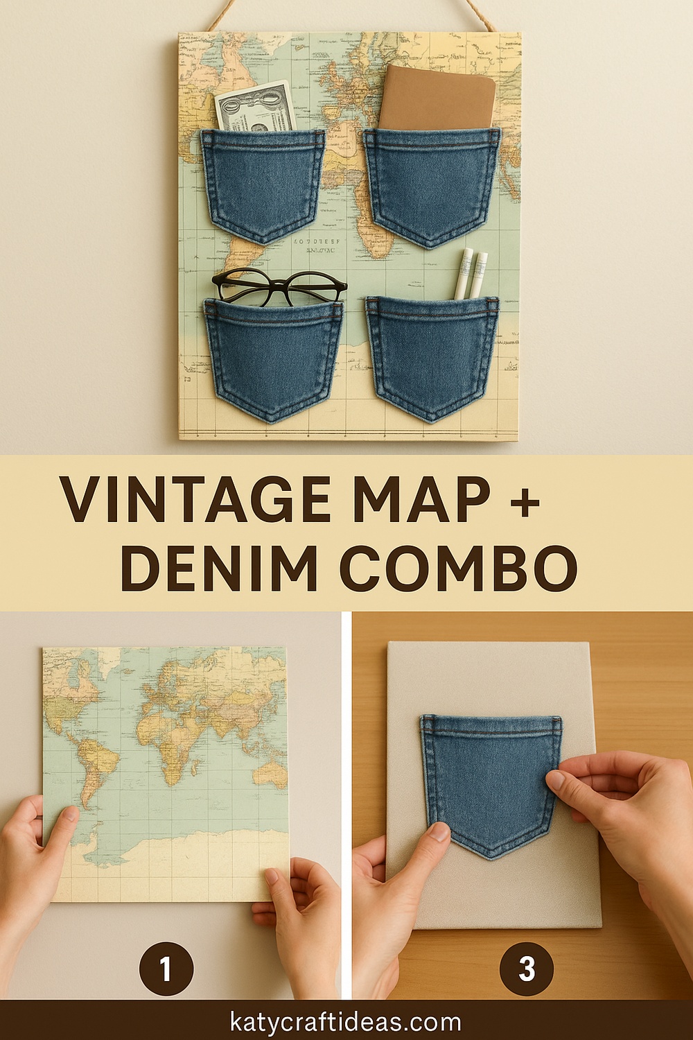 Vintage Map + Denim Combo