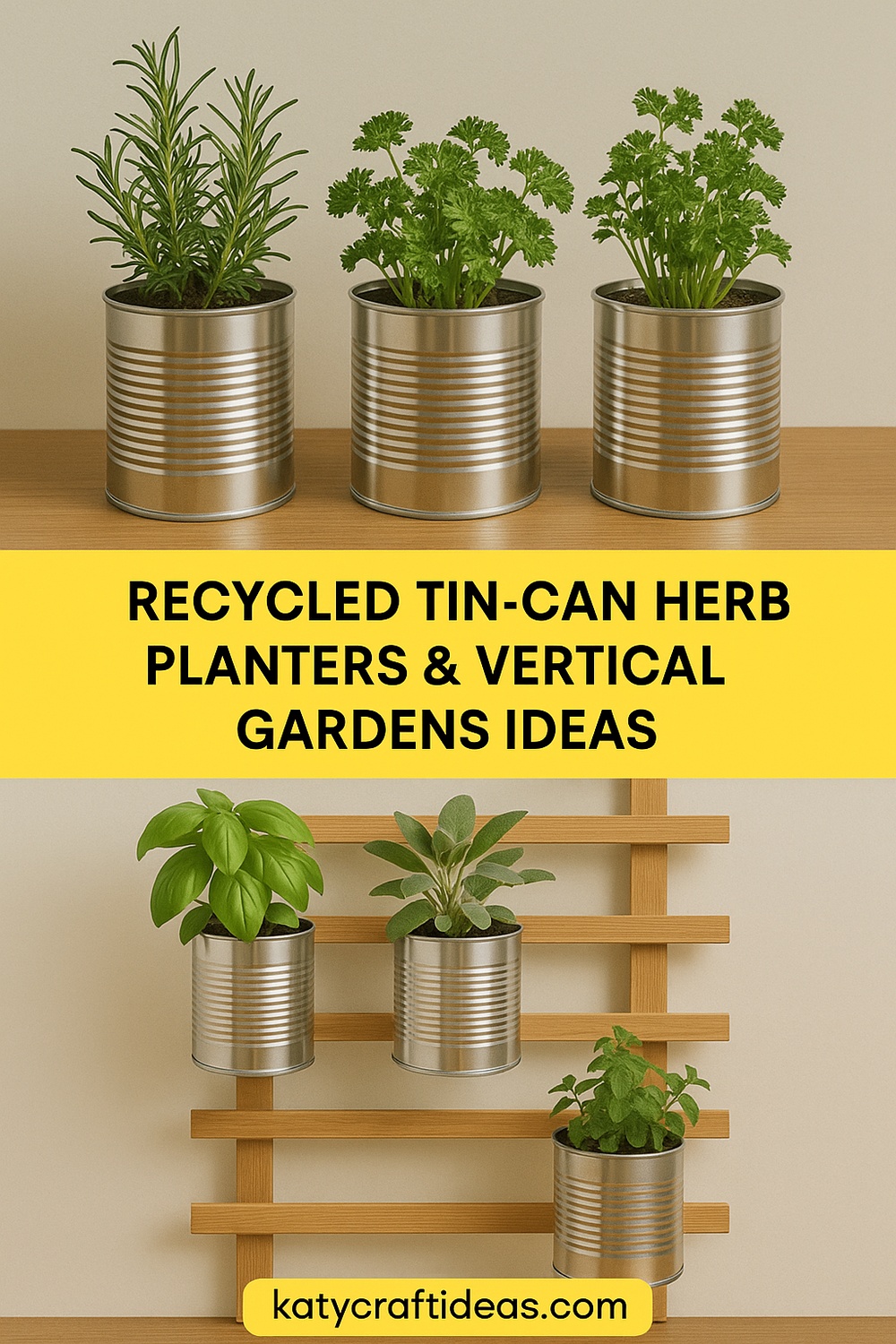 10 Recycled Tin-Can Herb Planters & Vertical Gardens Ideas