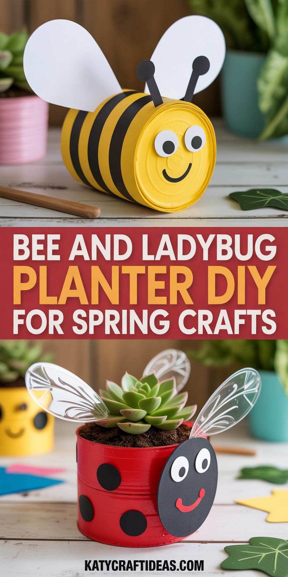 Bee and Ladybug Planters with Glossy Finish and Wings