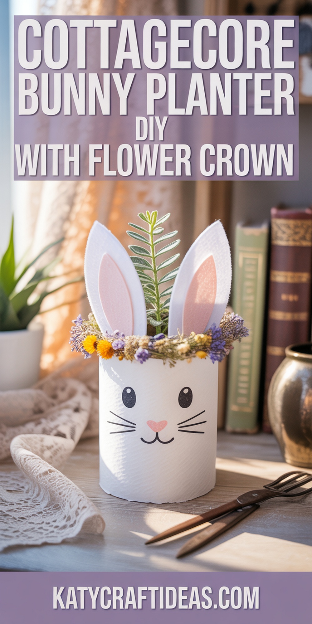 Cottagecore Bunny Planters with Wildflower Crowns