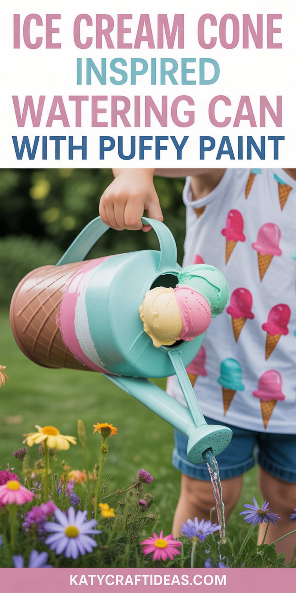Ice Cream Cone Inspired Watering Can with Puffy Paint