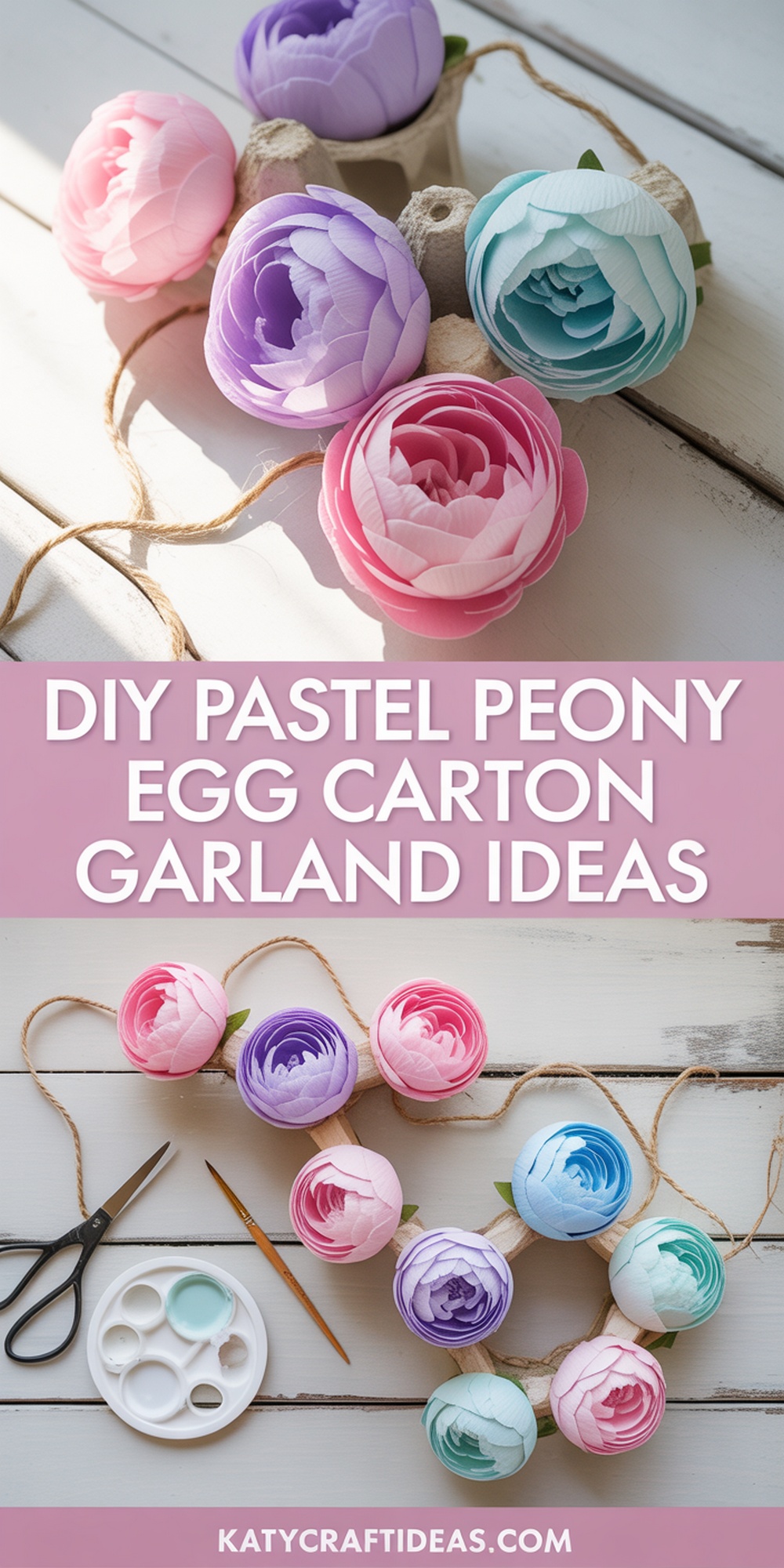 Pastel Painted Egg Carton Peony Garland