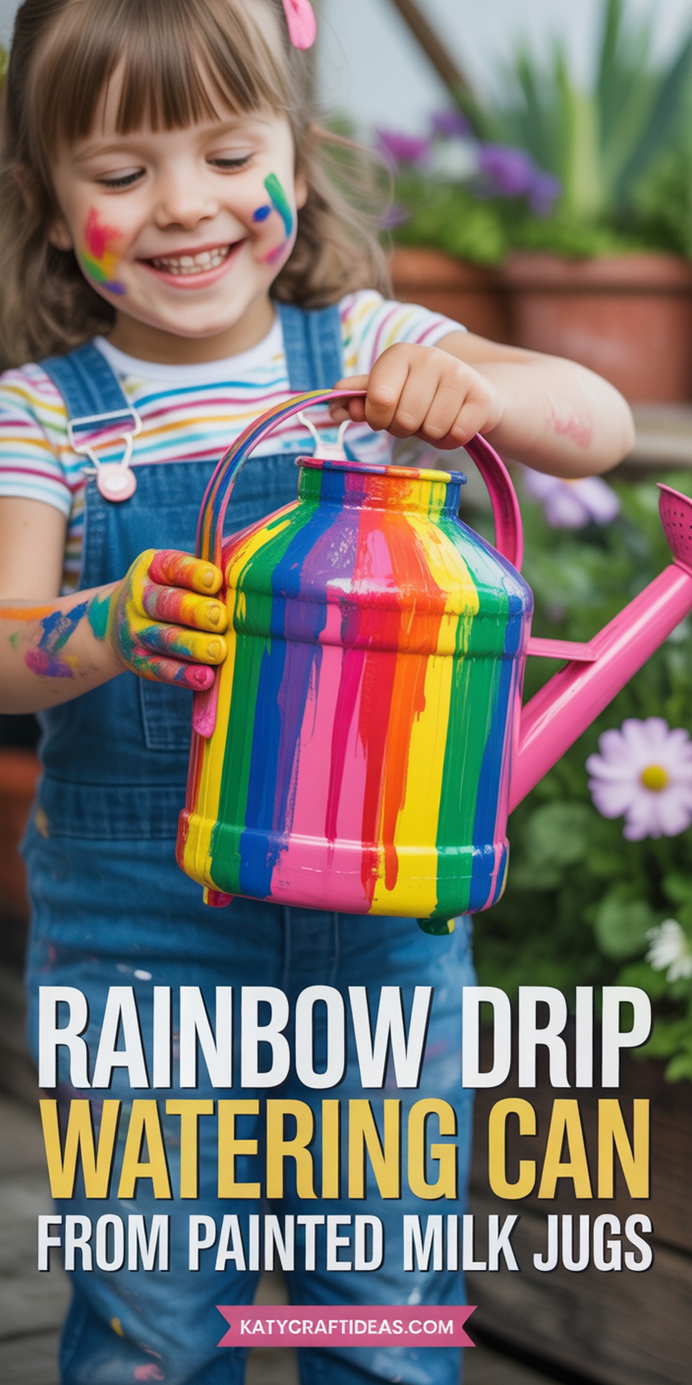 Rainbow Drip Watering Can from Painted Milk Jugs