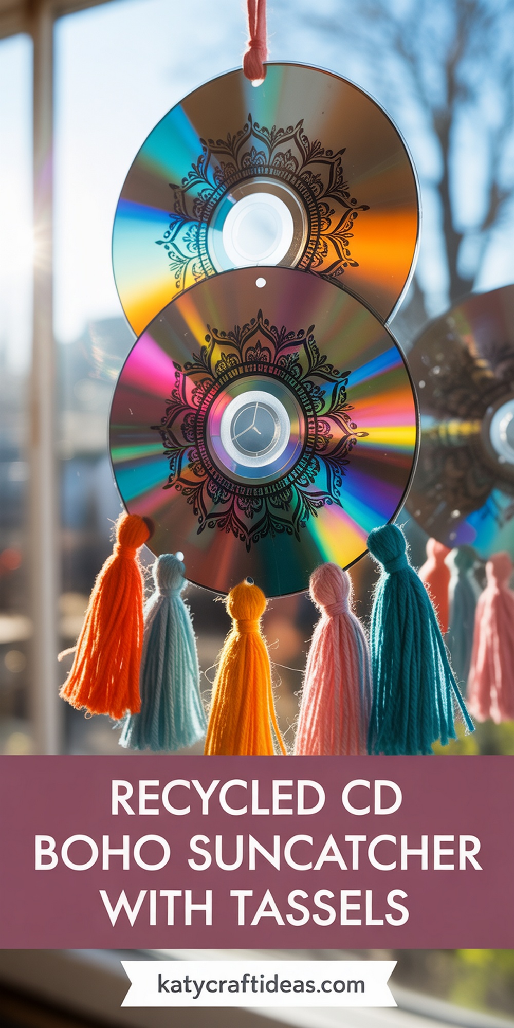Recycled CD Boho Mandala Suncatcher with Tassels