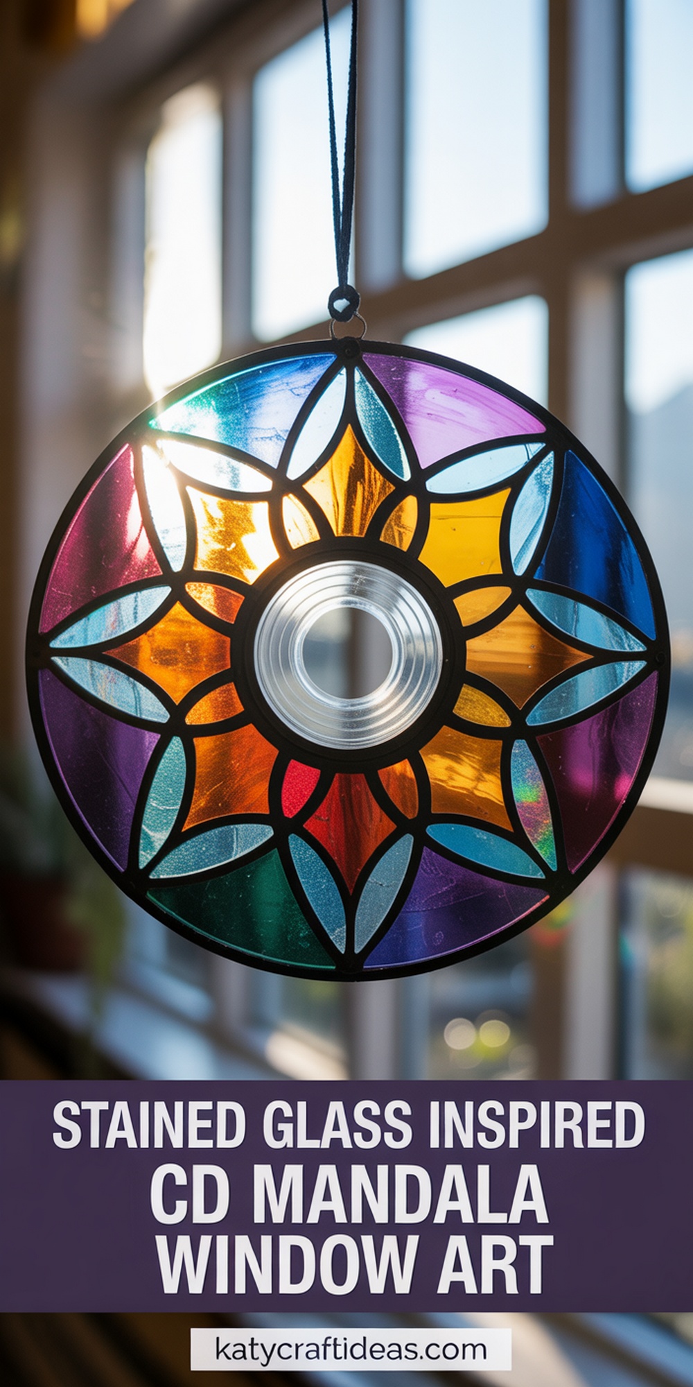 Stained Glass Inspired CD Mandala Window Art