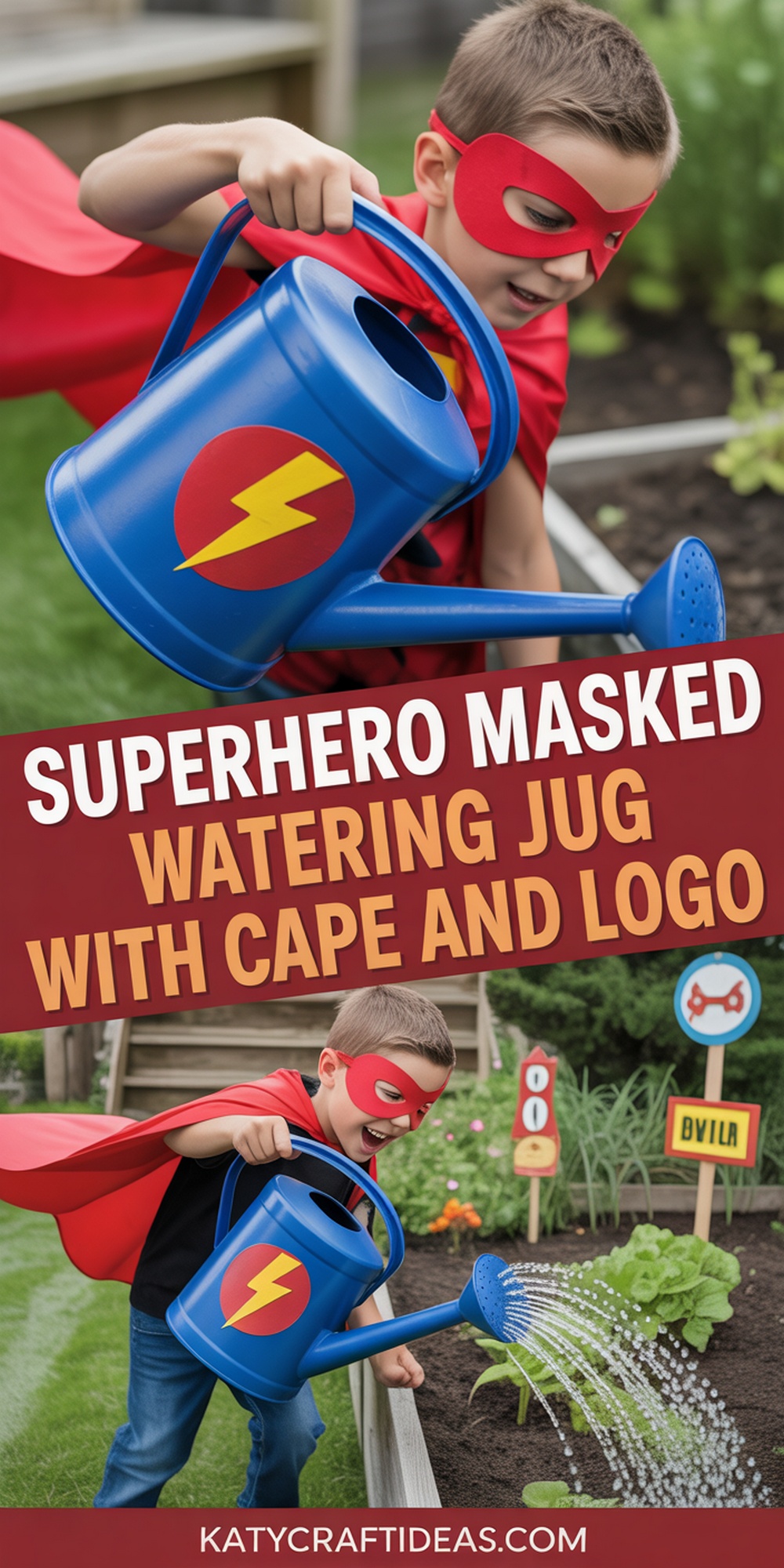 Superhero Masked Watering Jug with Cape and Logo