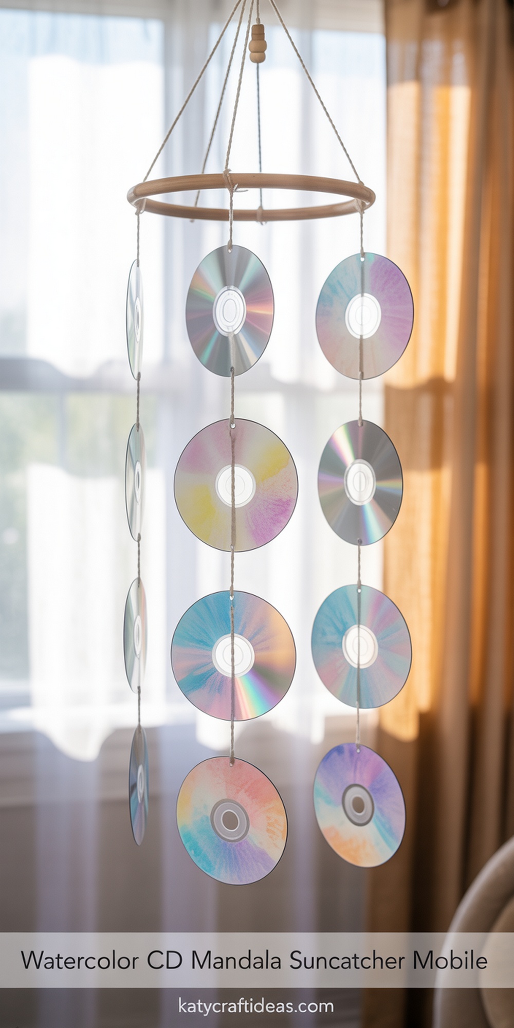 Watercolor CD Mandala Suncatcher Mobile