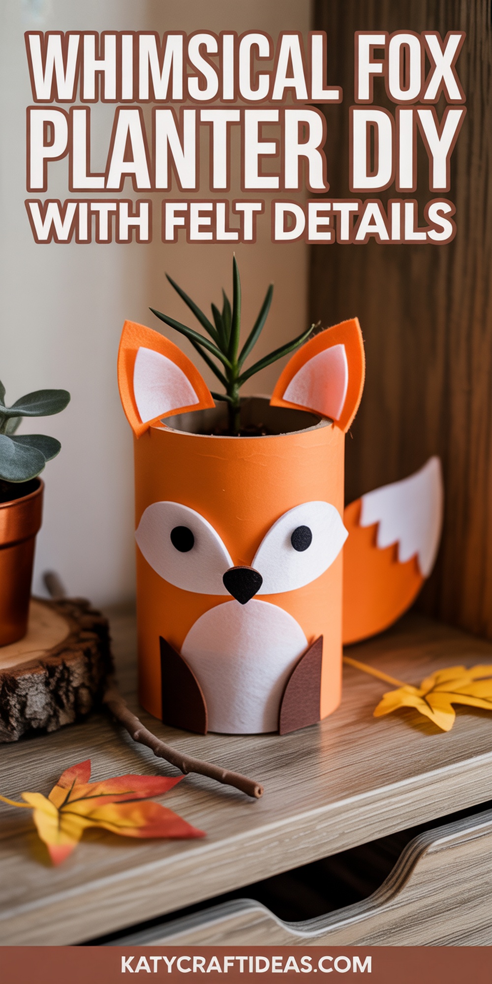 Whimsical Fox Planters with Felt Ears and Tail