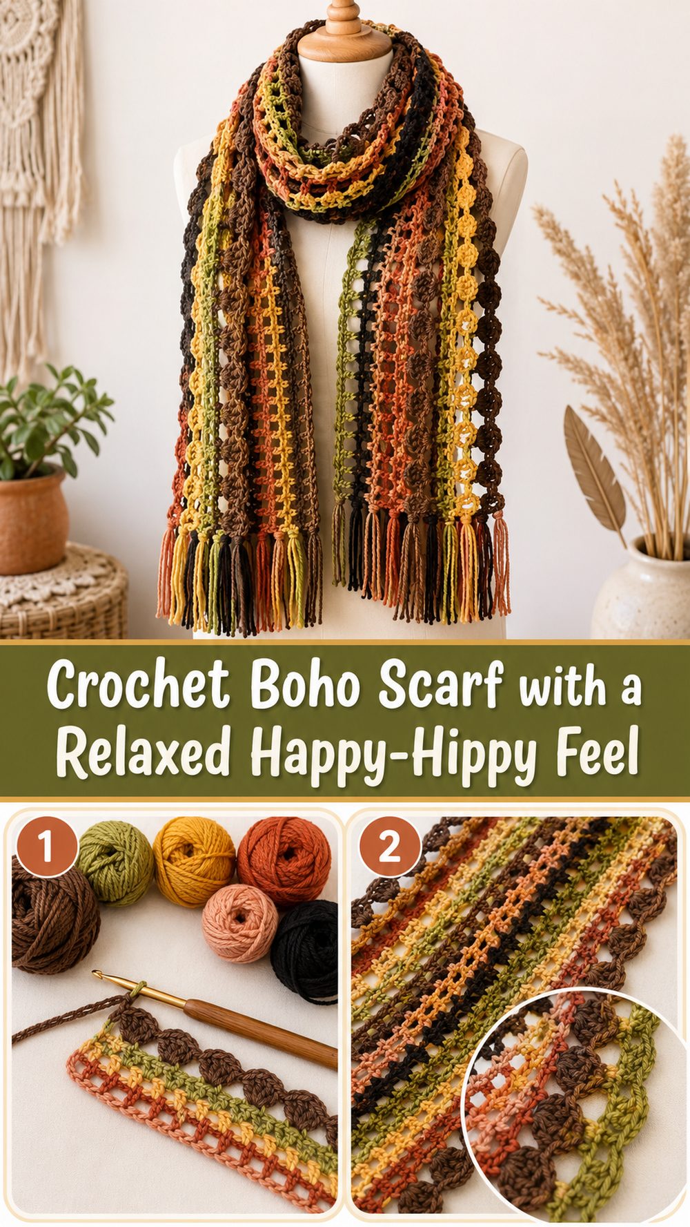 Crochet Boho Scarf with a Relaxed Happy Hippy Feel