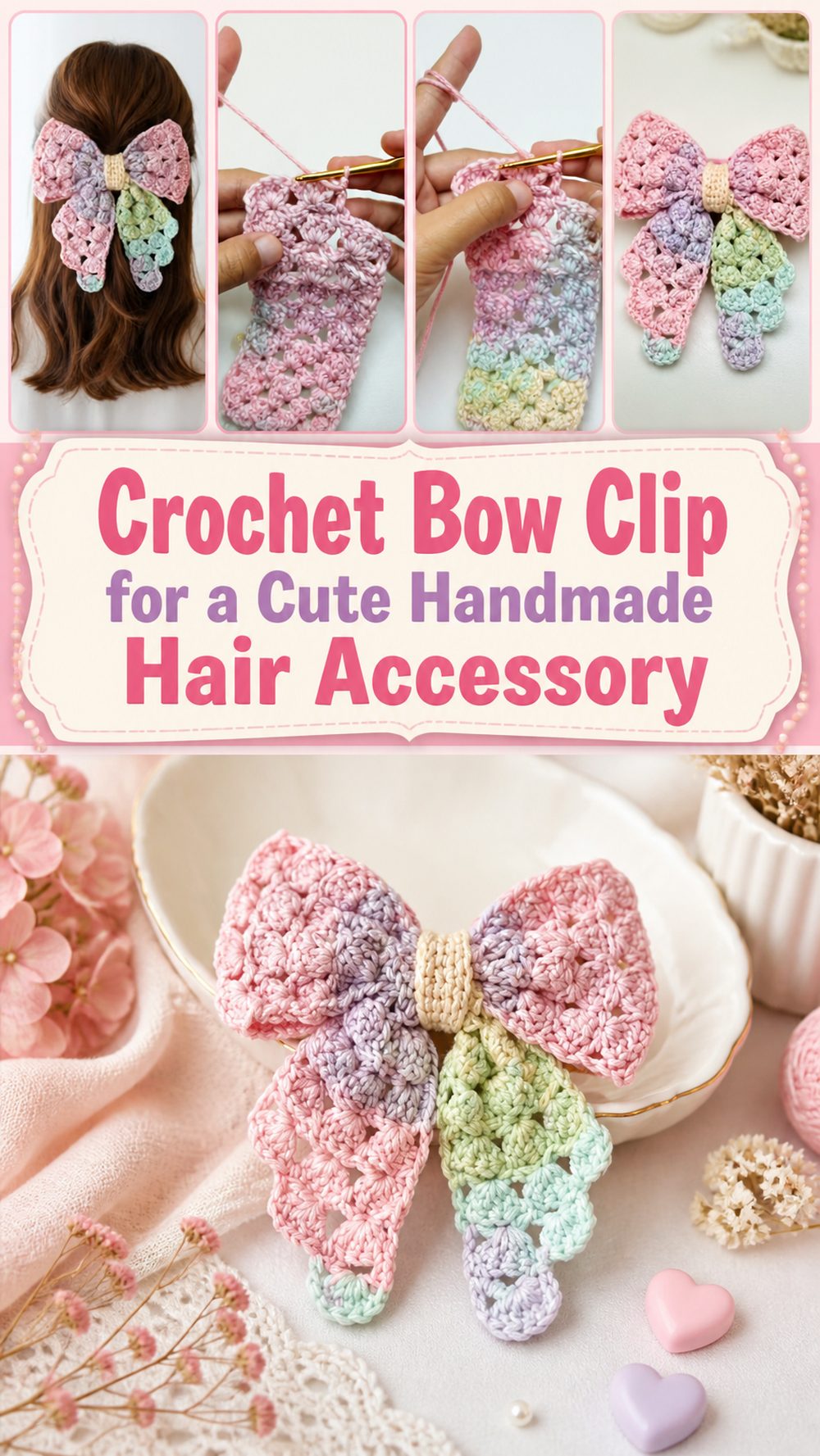 Crochet Bow Clip for a Cute Handmade Hair Accessory