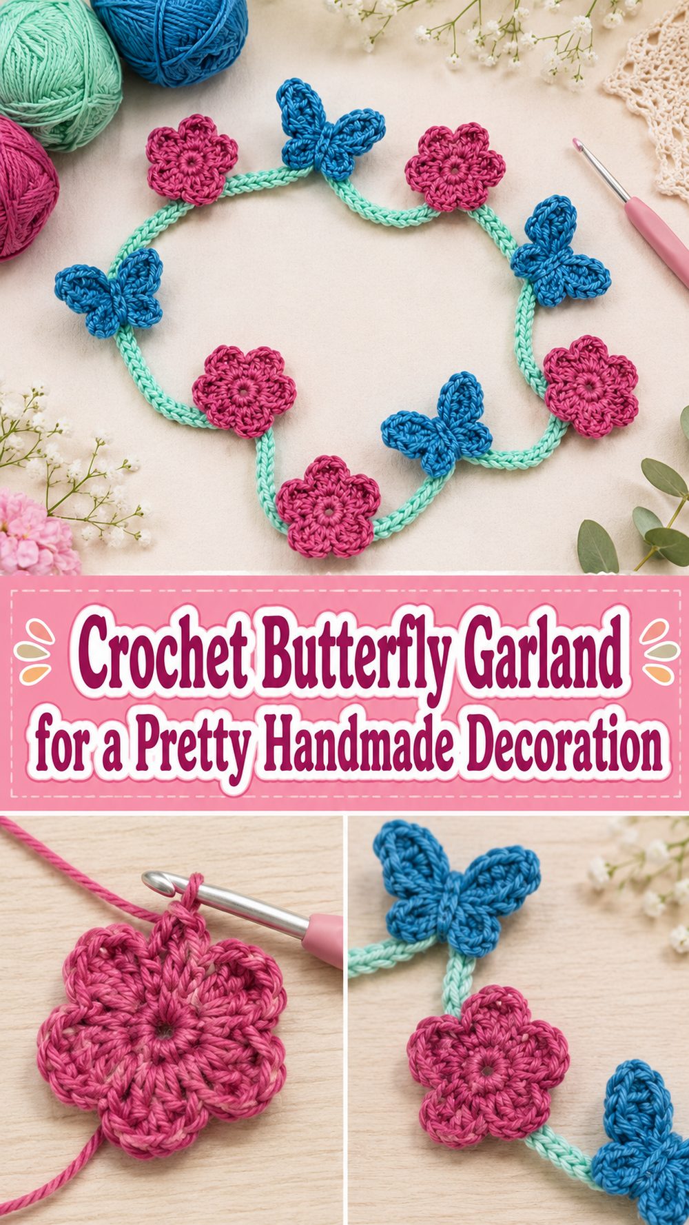 Crochet Butterfly Garland for a Pretty Handmade Decoration