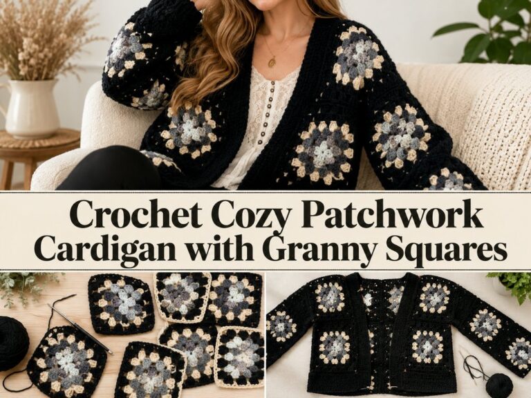 Crochet Cozy Patchwork Cardigan with Granny Squares S
