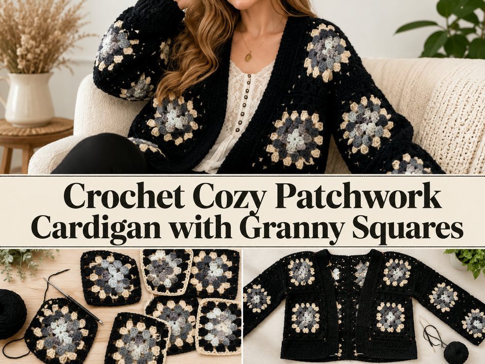 Crochet Cozy Patchwork Cardigan with Granny Squares S