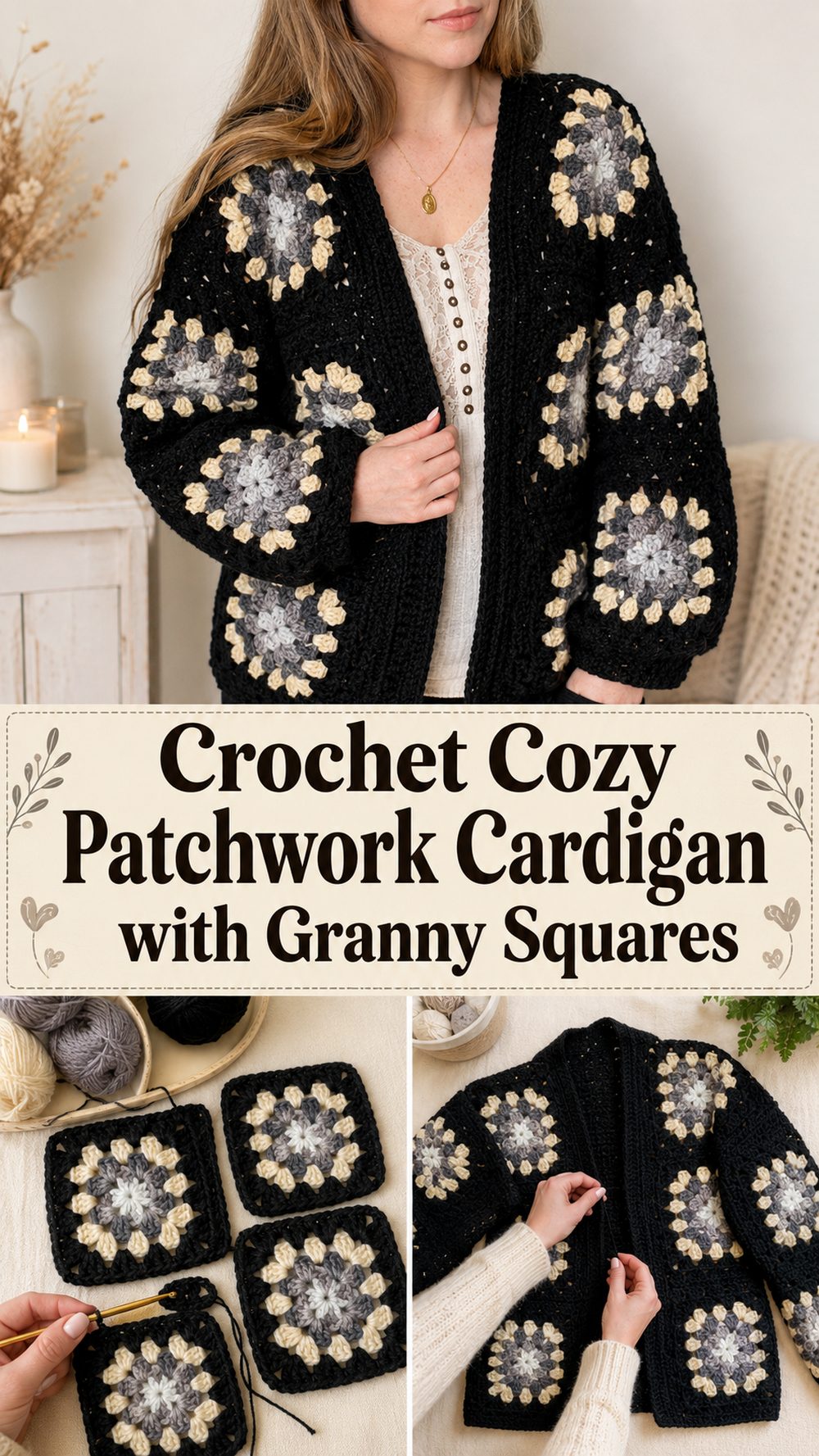 Crochet Cozy Patchwork Cardigan with Granny Squares