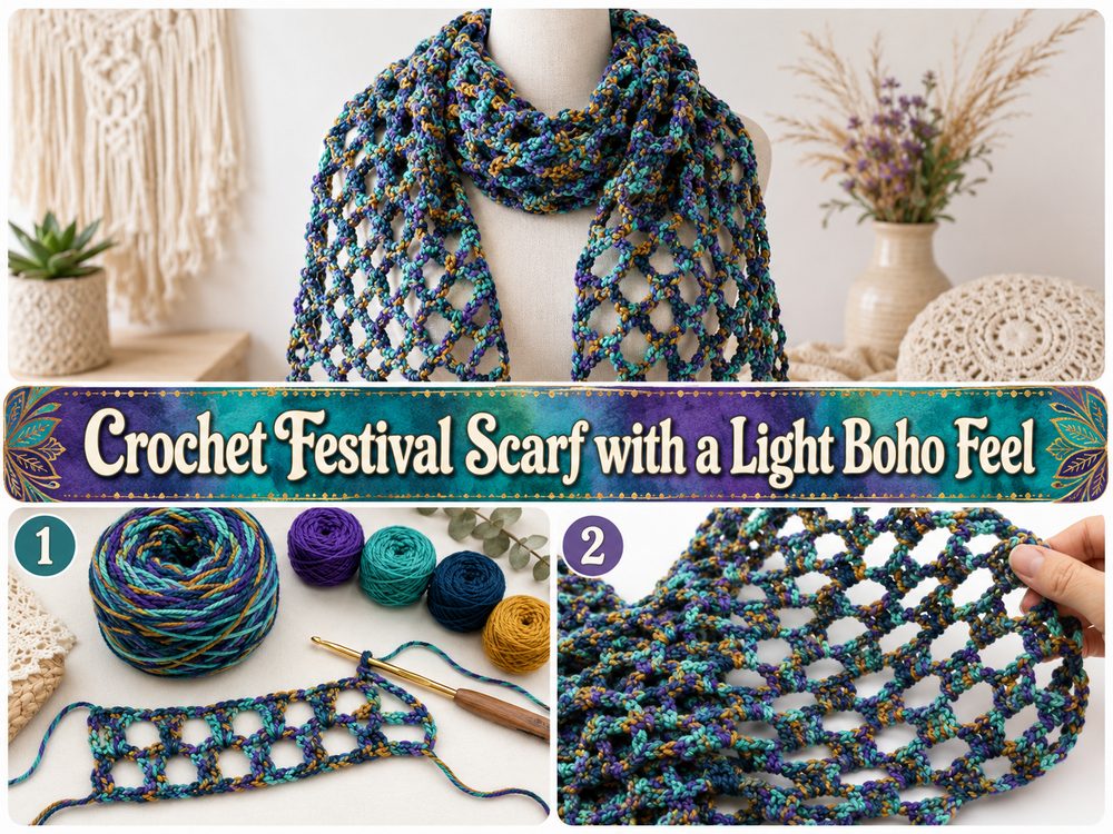 Crochet Festival Scarf with a Light Boho Feel S