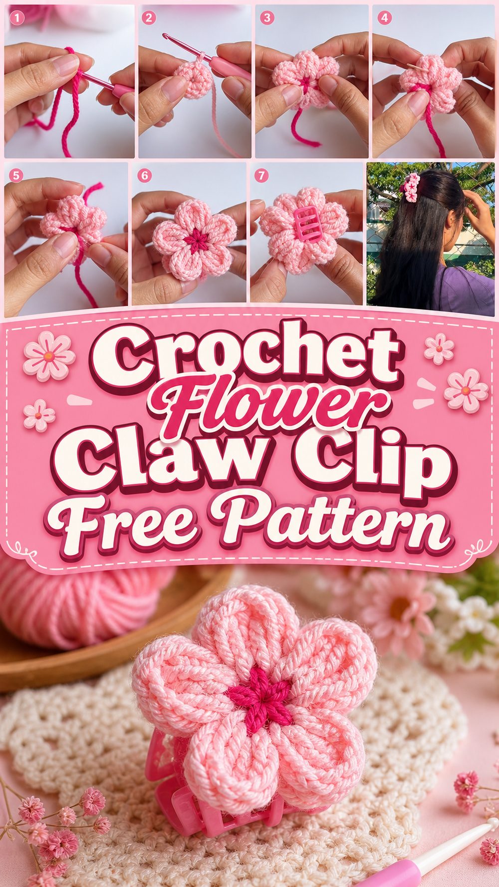Crochet Flower Claw Clip Free Pattern