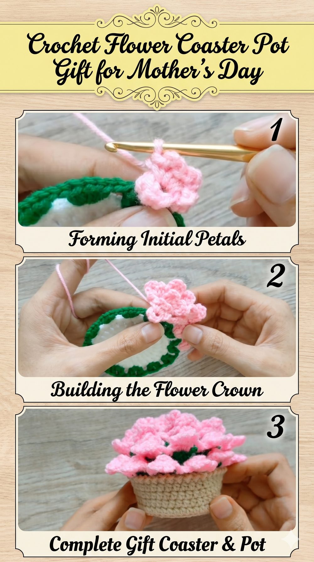 Crochet Flower Coaster Pot Gift for Mother’s Day