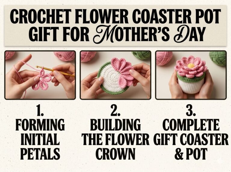 Crochet Flower Coaster Pot Gift for Mother’s Day
