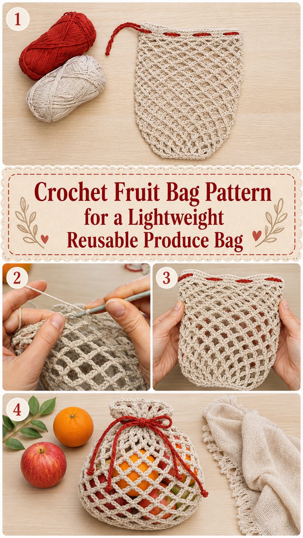 Crochet Fruit Bag Pattern for a Lightweight Reusable Produce Bag