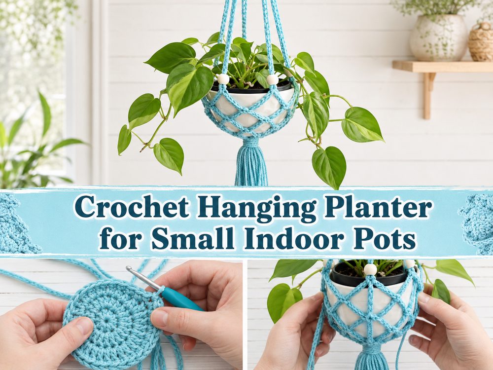Crochet Hanging Planter for Small Indoor Pots z