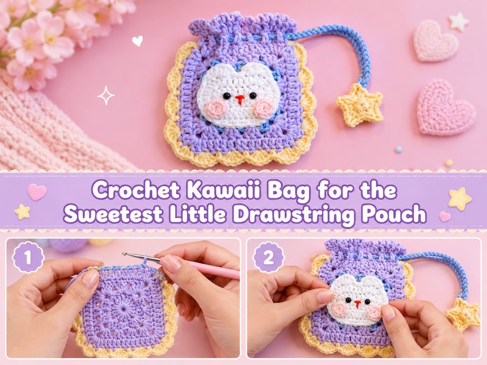 Crochet Kawaii Bag for the Sweetest Little Drawstring Pouch s